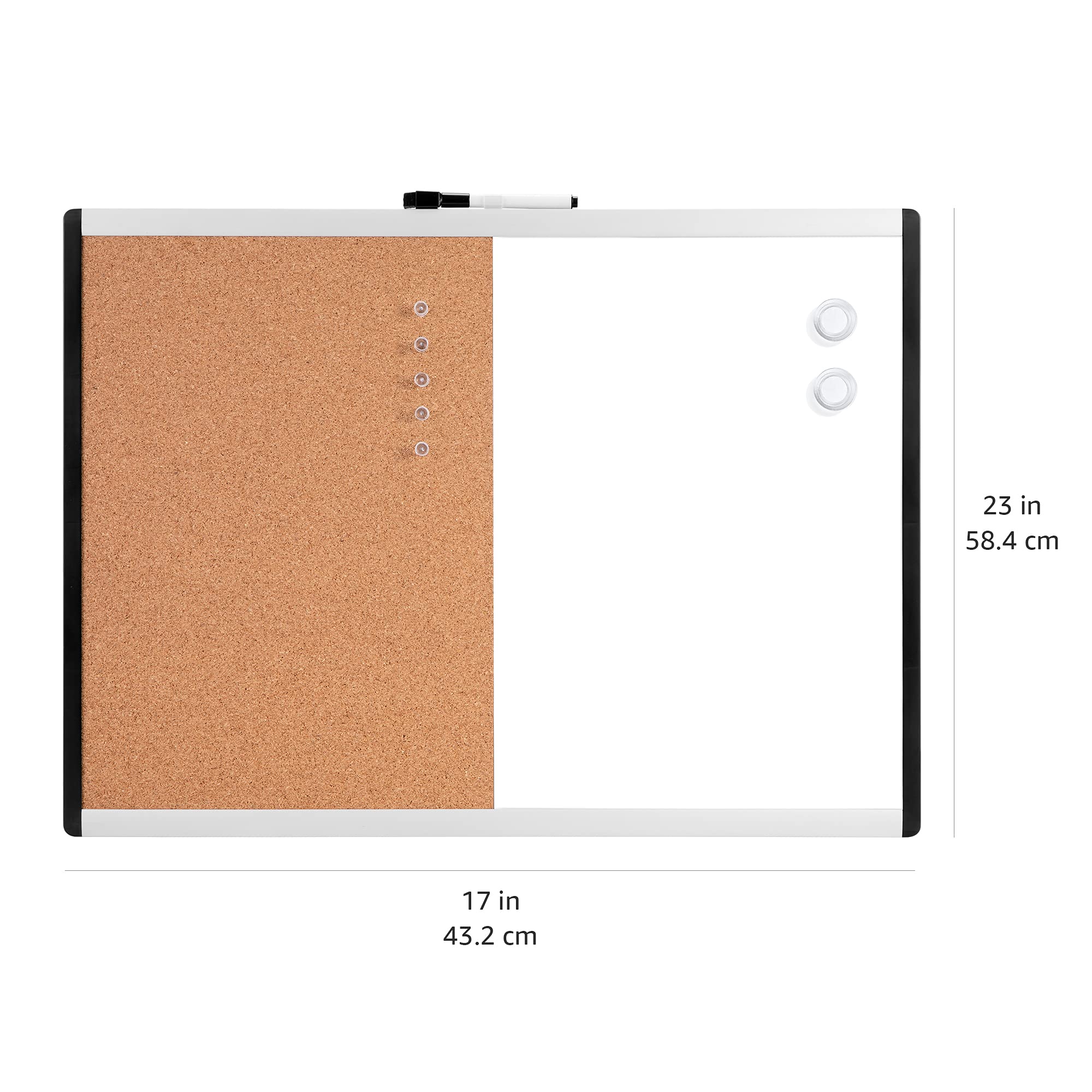 Amazon Basics Rechteckig Magnetisches Whiteboard, Doppel-Pinnwand, Kunststoff / Aluminiumrahmen, trocken abwischbar, 58 x 43 cm, Weiß, Gelb