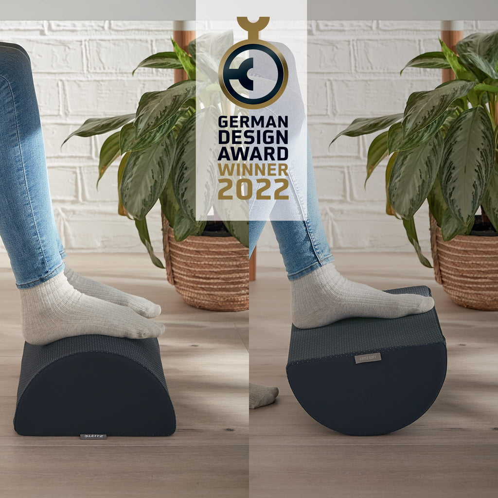 Leitz Schreibtisch-Fußstütze, verstellbare Bein- & Kniestütze, ideal im Home Office, lindert Schulter- & Rückenschmerzen, Schaumstoff mit Stoffbezug, IGR-zertifiziert, Ergo Cosy Serie, Grau, 53710089