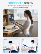 SOUNDANCE Laptopständer mit 360° drehbarer Basis, Ergonomische Computererhöhung für Schreibtisch, Einstellbare Höhe, Faltbare Laptophalterung, Stabile Unterstützung 10-15,6 Zoll Notebook, Schwarz