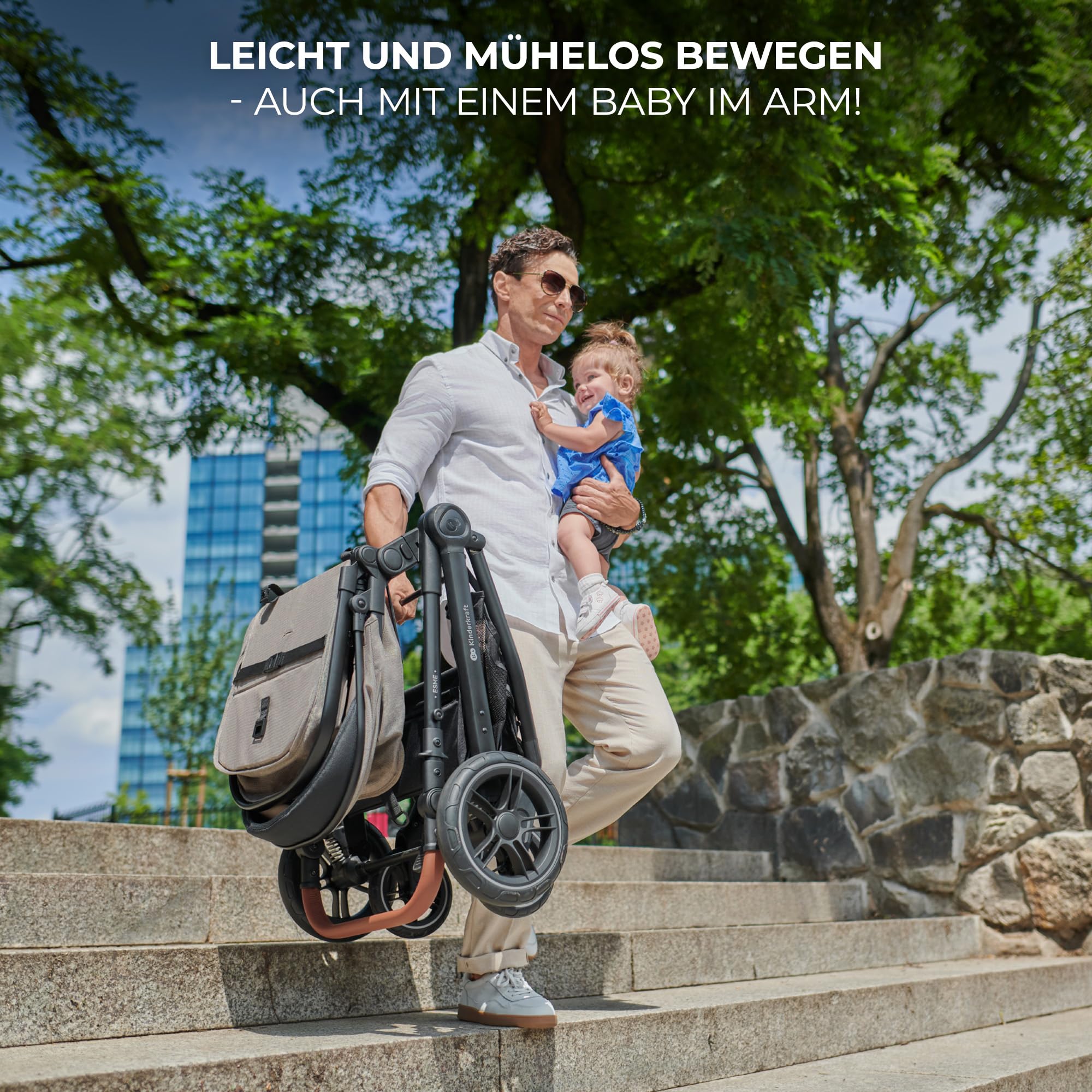 Kinderkraft ESME Kinderwagen 3 in 1 komplettset bis 26 kg, Kombikinderwagen reisesysteme mit Babyschale I-size 40-75 cm, Zusammenklappen, Liegeposition, Grau