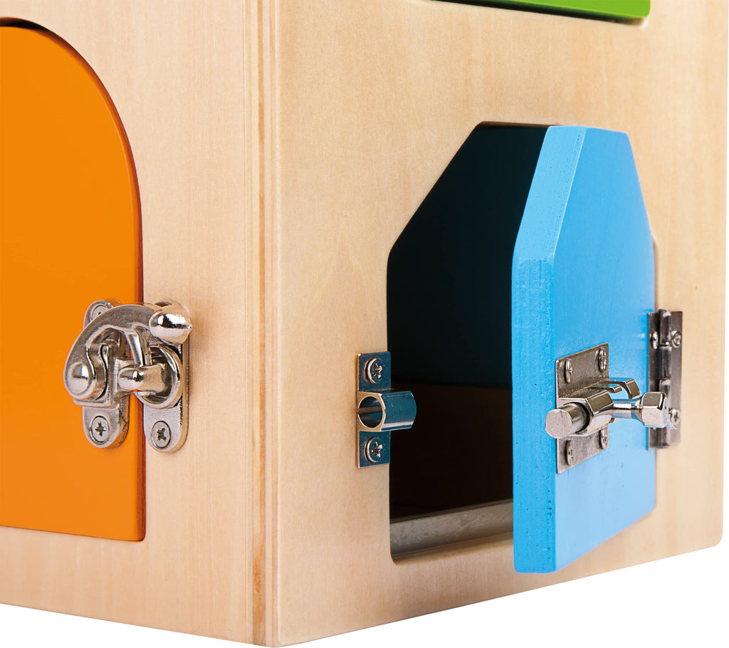 small foot Schlosshaus, aus Holz, mit Schlössern, Riegeln, Hebeln, Scharnieren und Sicherheitskette, ab 3 Jahren, 4432 Spielzeug, Naturholz
