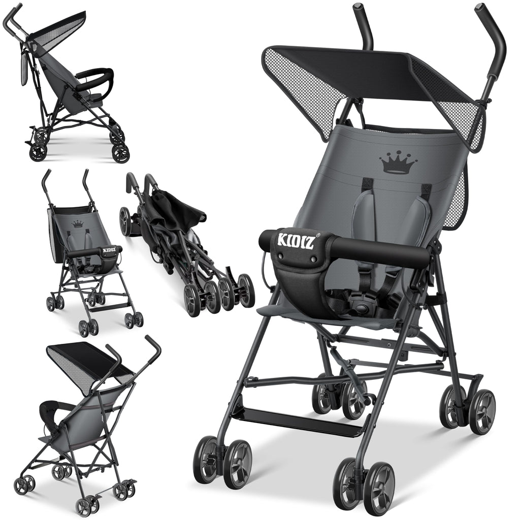 KIDIZ® Kinderwagen CITY Buggy Kinderbuggy klappbar Sportwagen Faltbar 360° 4-Zoll-Räder Inkl. Sonnen- und Regenverdeck zusammenklappbar 5-Punkt-Sicherheitsgurt ab 6 Monate, Anthrazit