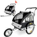 SAMAX Fahrradanhänger Jogger 2in1 Kinderanhänger Kinderfahrradanhänger Transportwagen vollgefederte Hinterachse für 2 Kinder in Weiß/Schwarz - Silver Frame