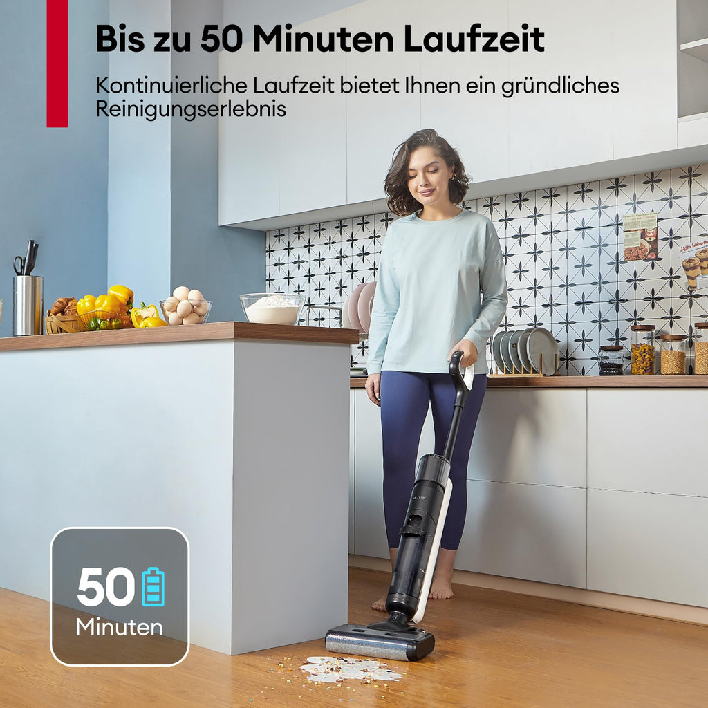 Ultenic Nass Trockensauger akku, Saugwischer Kabellos, 50 Minuten Laufzeit, Selbstreinigungsfunktion, LED-Display, ideal für Hartböden sowie Haushalte mit Haustieren und Kindern