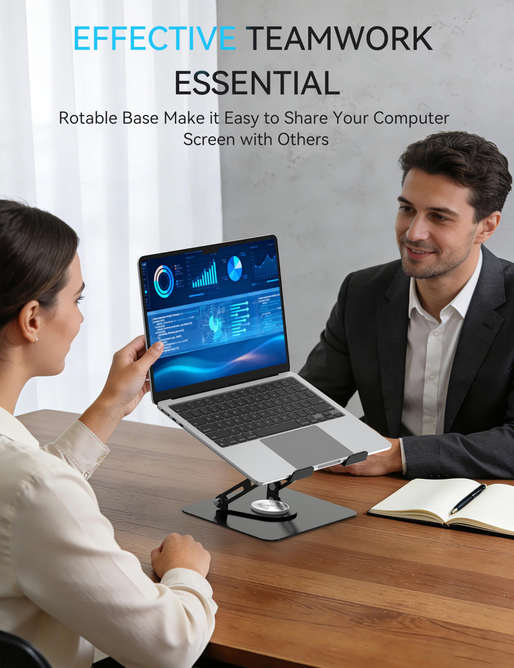 SOUNDANCE Laptopständer mit 360° drehbarer Basis, Ergonomische Computererhöhung für Schreibtisch, Einstellbare Höhe, Faltbare Laptophalterung, Stabile Unterstützung 10-15,6 Zoll Notebook, Schwarz
