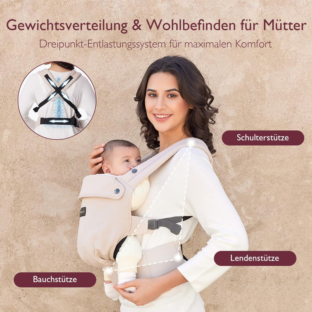 Momcozy Babytrage – Baby Carrier für Kleinkind (3-24 Monate) · Ohne Einsätze · Ergonomische M-Trage · X-Rücken · Leicht & Luftdurchlässig, Khaki