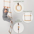 Goodevas Kinder Spielset – Indoor Klettergerüst und Outdoor Jungle Gym für Jungen und Mädchen – Kletterleiter und Gymnastikringe, ab 2-12 Jahre