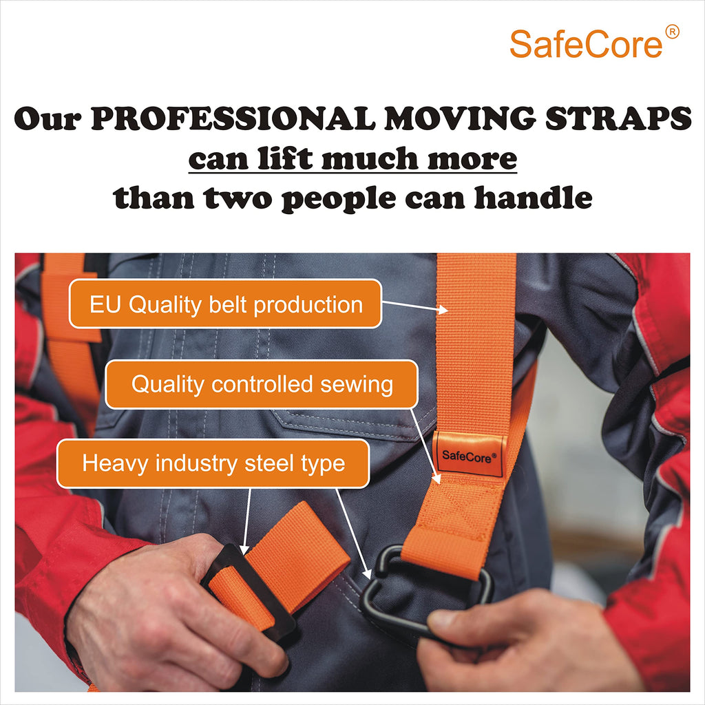 SafeCore Tragegurte Umzug 2 Personen bis 500 kg – Profi Möbeltragegurte mit Schultergurten, 4 m Spannweite, ergonomische Tragehilfe für Möbel und Haushaltsgeräte, rückenschonendes Transportsystem