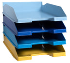 Exacompta 113202SETD 4er Pack Briefablage BeeBlue aus Recycling-Kunststoff DIN A4. Ideale Briefkörbe für Ihre Organisation. Stapelbare Ablagekörbe farbig sortiert Blauer Engel Combo Midi