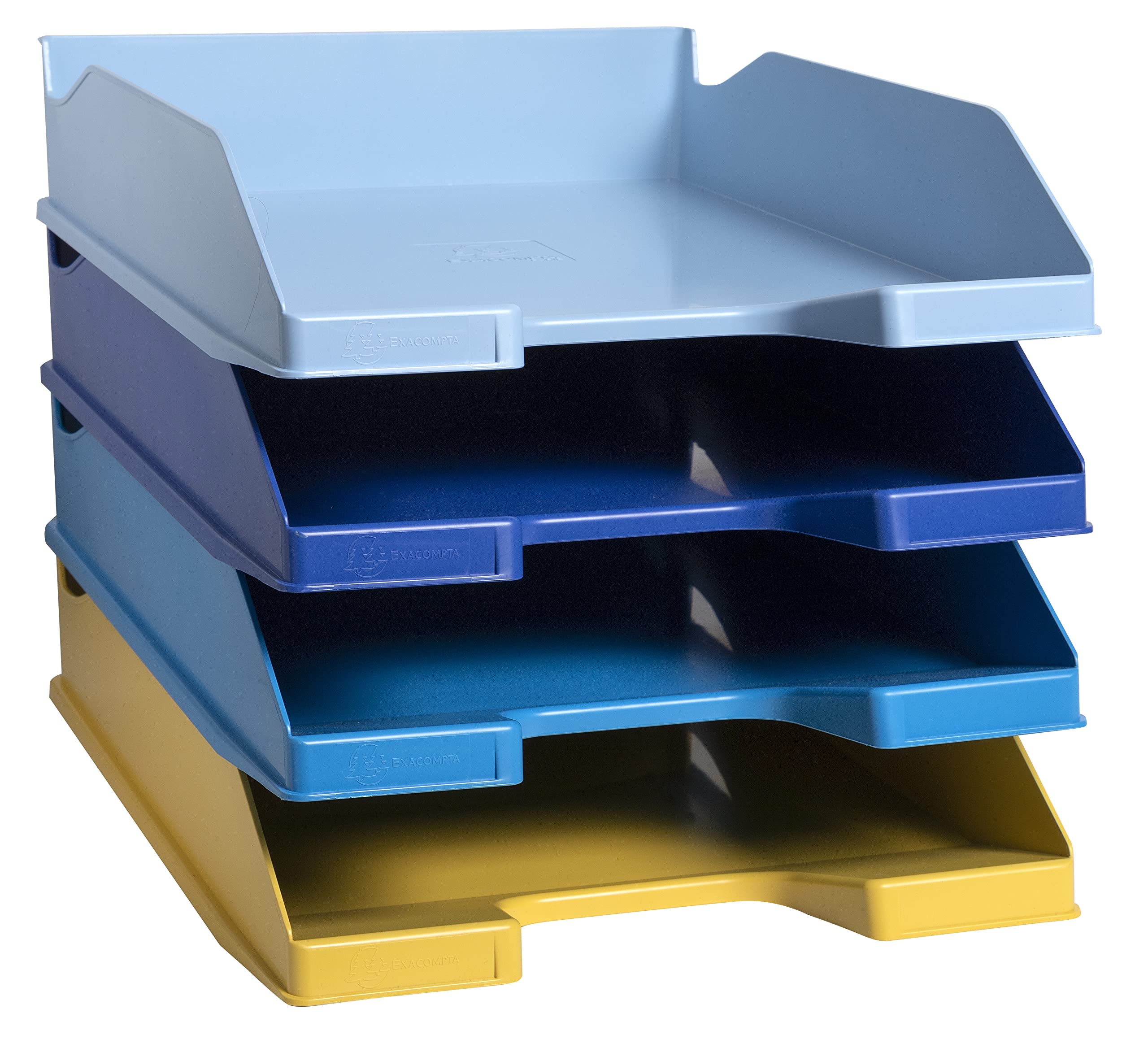 Exacompta 113202SETD 4er Pack Briefablage BeeBlue aus Recycling-Kunststoff DIN A4. Ideale Briefkörbe für Ihre Organisation. Stapelbare Ablagekörbe farbig sortiert Blauer Engel Combo Midi