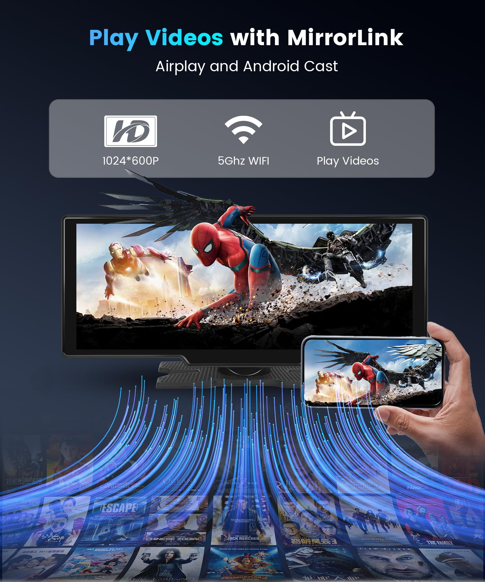 10,26-Zoll CarPlay Android Auto Autoradio, IPS-Touchscreen-Digitalempfänger fürs Auto mit Bluetooth, Navigation, Mirror Link, Auto-Player mit Siri/GOO-gle, TF/AUX-Eingang