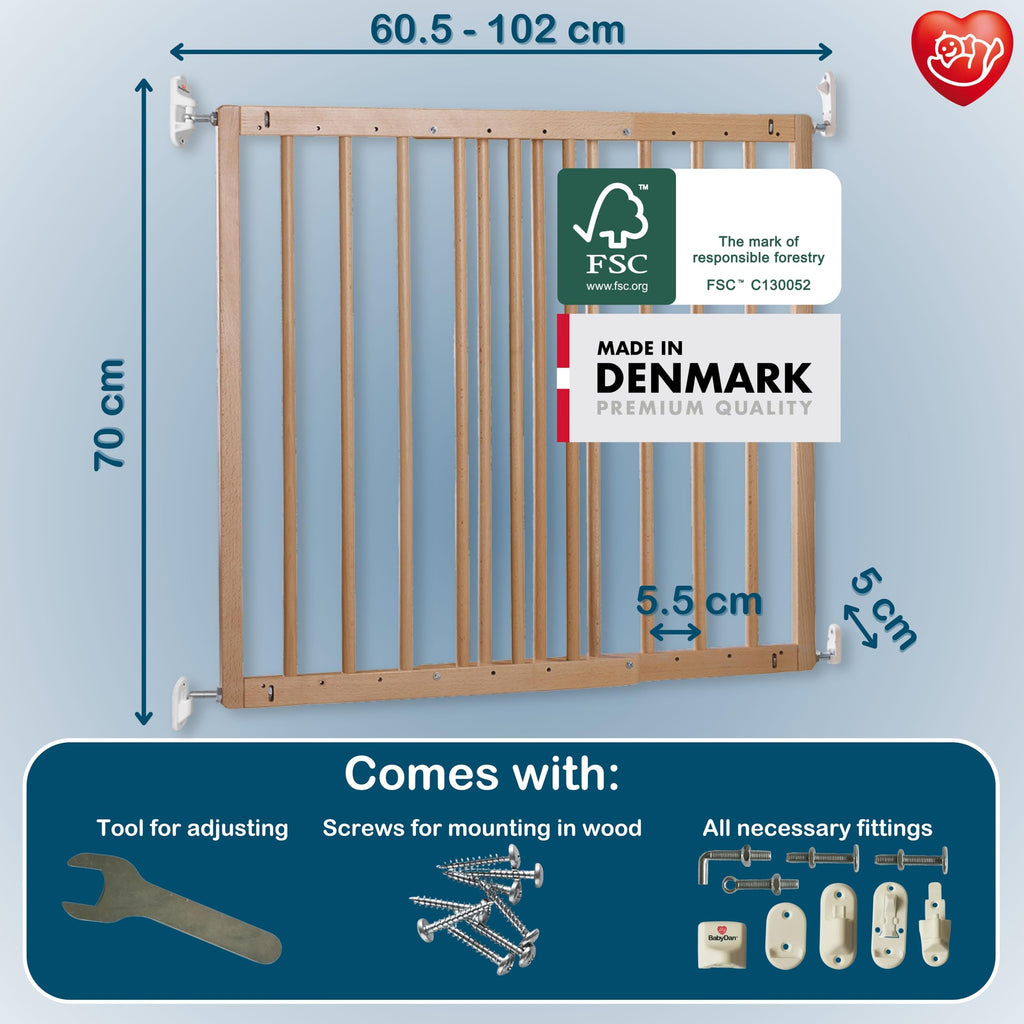BabyDan Multidan Rolltor aus Holz, ausziehbar, Buche, 60,5—102 cm — Schraubbefestigung
