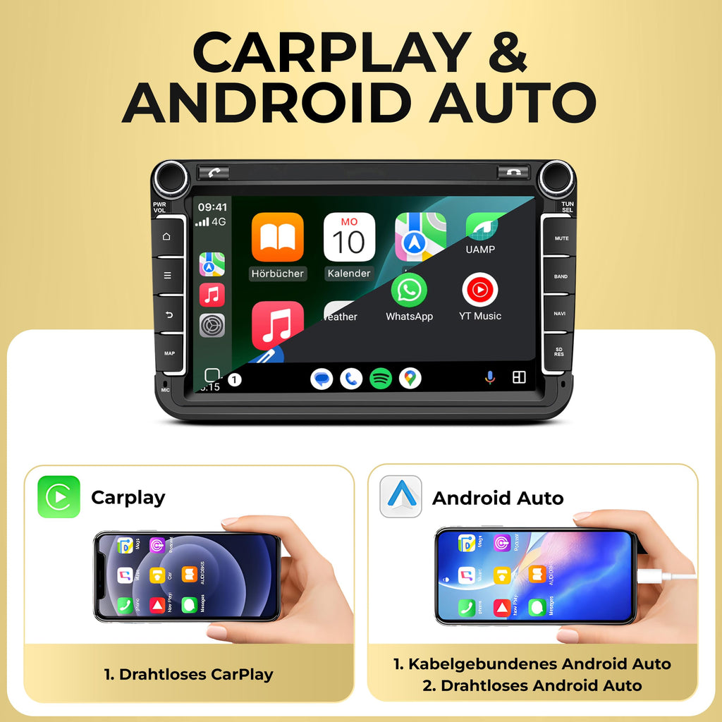 M.I.C. AV8V7-L3 Android 14 Autoradio mit navi: MediaTek MT6769V 4G+64G;8" QLED Display;4G SIM,Carplay,Android Auto,DAB+,Bluetooth 5,WiFi,GPS: Ersatz für VW Golf T5 Touran Passat RNS RCD,Skoda,SEAT