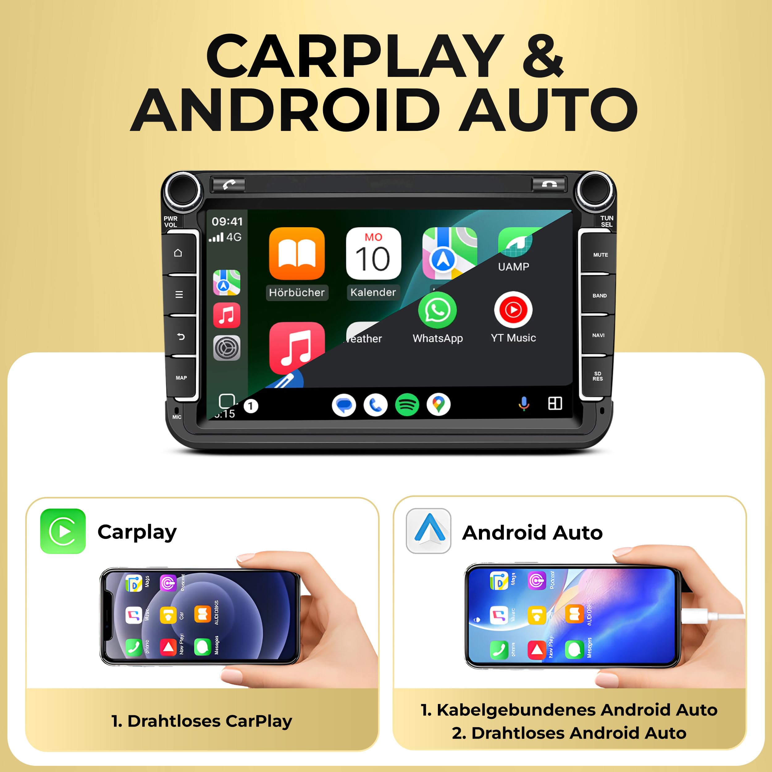 M.I.C. AV8V7-L3 Android 14 Autoradio mit navi: MediaTek MT6769V 4G+64G;8" QLED Display;4G SIM,Carplay,Android Auto,DAB+,Bluetooth 5,WiFi,GPS: Ersatz für VW Golf T5 Touran Passat RNS RCD,Skoda,SEAT