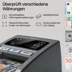 Safescan 185-S automatischer Geldscheinprüfer zur schnellen Überprüfung von Geldscheinen - Inklusive US Dollar - Falschgeldprüfgerät mit 7-facher Echtheitsprüfung - 100% genauer Geldscheinprüfer