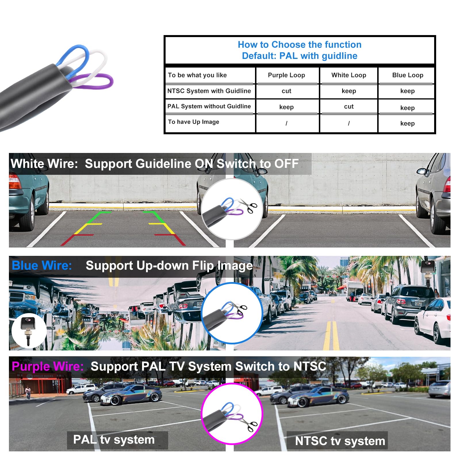 PARKVISION Rückfahrkamera Auto Flexible Einbaulage erlaubt Rückfahrkamera Nachrüsten mit invertiertem Bild vertikally und Parklinie optional
