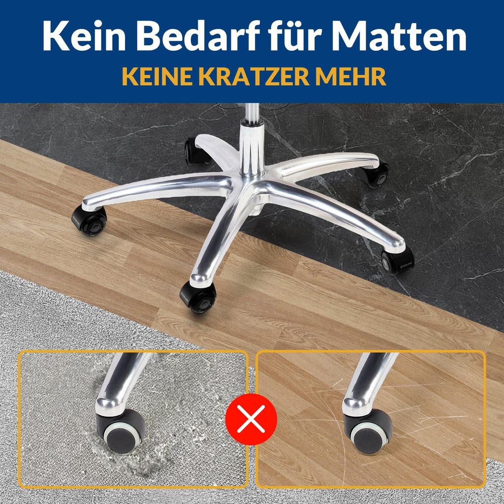 COSYLAND Bürostuhl Rollen 10mm x 22 mm - 5er Set Rollen für Bürostühle - Super Leise und Weiche für Hartböden, Parkett, Teppich, Laminat, Keine Bodenschutzmatte Nötig, Schwarz Doppelräder