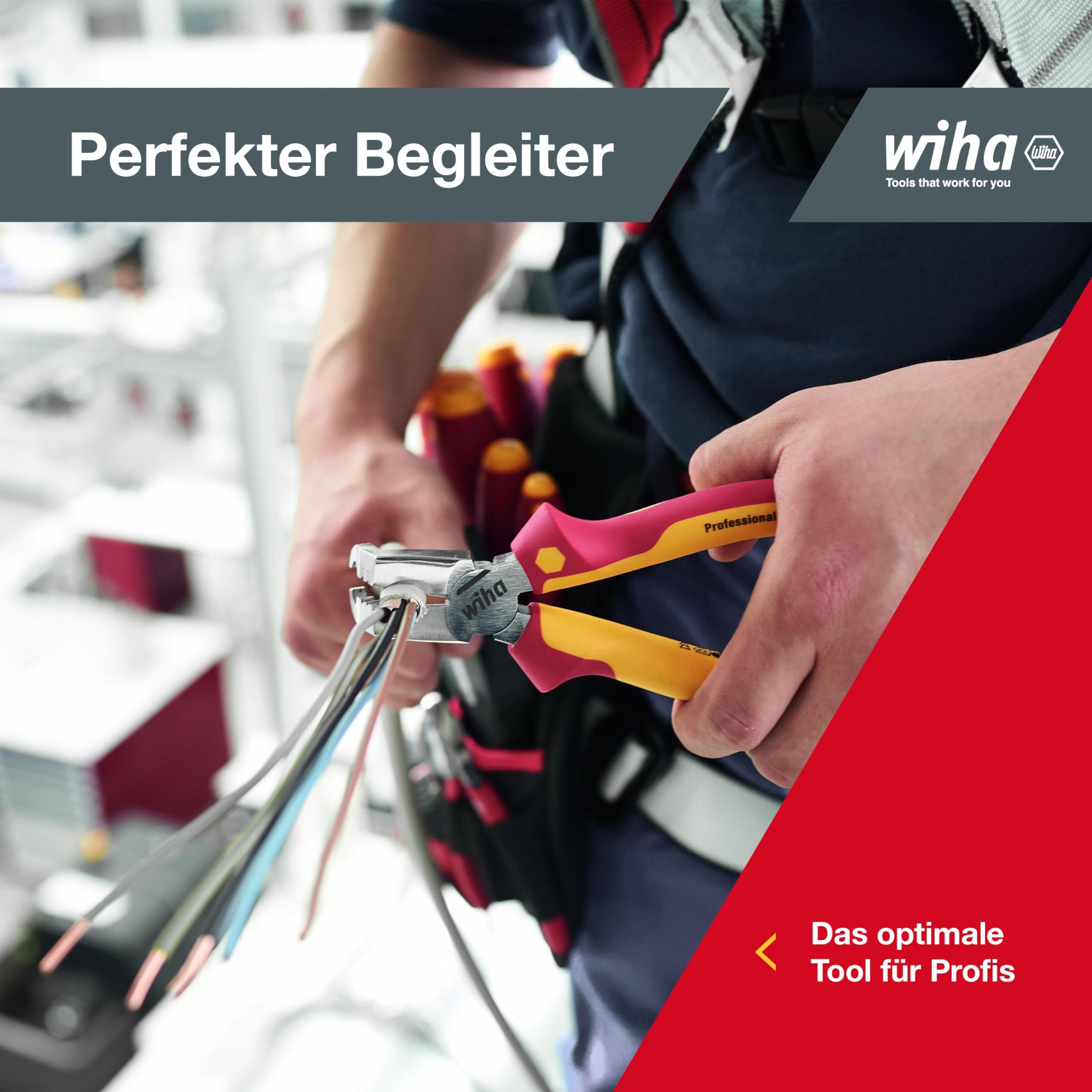 Wiha Installationszange TriCut electric VDE (38853), Seitenschneider + Abisolierzange + Abmanteln | Elektrikerzange für Schalter + Steckdosen | 170 mm