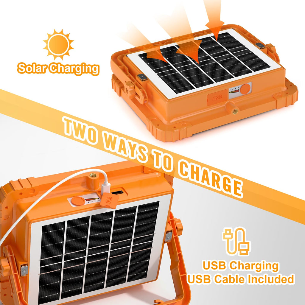 100W Baustrahler Akku Solar Arbeitsleuchte, 466 LED 5 Modi, 10000LM 12000mAh USB-wiederaufladbar, IP66 wasserdicht Akku Arbeitsleuchte Tragbar im Freien für Baustelle, Camping, Garage, Notfälle