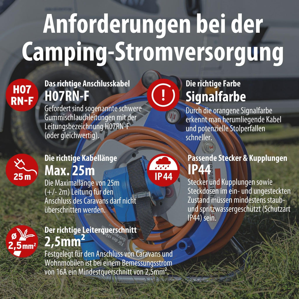 Brennenstuhl Camping-Kabeltrommel / CEE 230V Kabeltrommel 25m (H07RN-F 3G2,5 in orange, CEE-Winkelkupplung inkl. Schutzkontakt-Kombisteckdose, für den ständigen Einsatz außen IP44, Made in Germany)