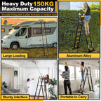 Joparri Teleskopleiter Klappleiter Aluminium 5M Ausziehbare Leiter, Rutschfester Aluleiter Stehleiter Mehrzweckleiter Aluminiumleiter Ausziehleiter 150 kg Belastbarkeit, Schwarz Gelb
