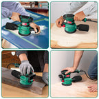 HYCHIKA 450W Exzenterschleifer 125mm, 6 Geschwindigkeiten 6000-12000OPM, effizientes Staubauffangsystem, mit 20PCS 8-Loch Schleifpapier, ideal zum Schleifen von Metall, Holz etc