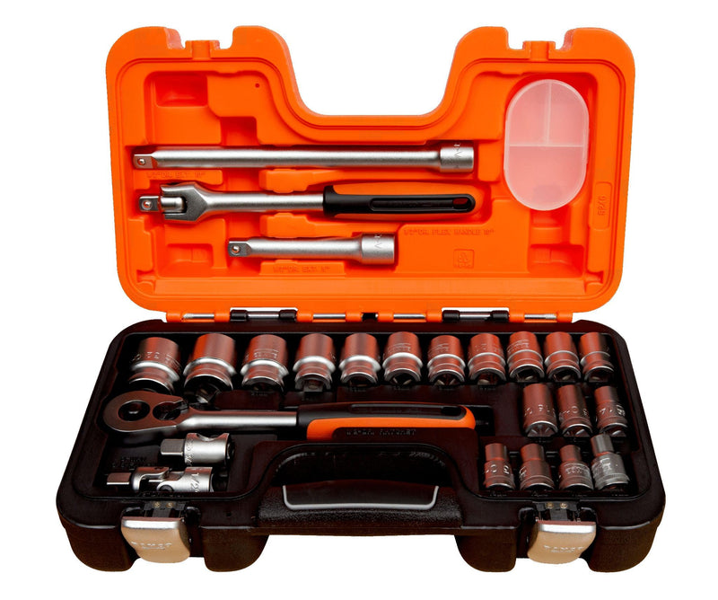 Bahco 1/2 Zoll Vierkant 10 → 32mm 6-Punkt Standard-Steckschlüsselsatz 24-teilig verchromt
