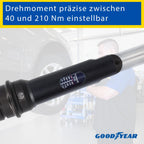 Goodyear Radwechselset, 6-teilig, Drehmomentschlüssel + Umschaltknarre + 3-tlg. Steckschlüsselsatz + Verlängerung, Box, Schwarz