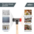 Wiha Schonhammer Safety mittelweich und hart (26612) I Gummihammer mit hochwertigem Hickory Holzstiel I Rund-Schlagkopf 40mm