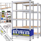 Monzana® 2X Schwerlastregal 180x90x40cm Befestigungsmaterial 1750kg 10 MDF-Platten Kellerregal Lagerregal Steckregal Metallregal Werkstattregal Silber