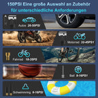 Elektrische Luftpumpe, Luftpumpe Elektrisch mit 10000mAh Akku, 150PSI Tragbar Mini Kompressor mit Manometer, Fahrradpumpe Elektrisch mit Digital LCD Bildschirm für Fahrräder, Motorräder, Auto & Bälle