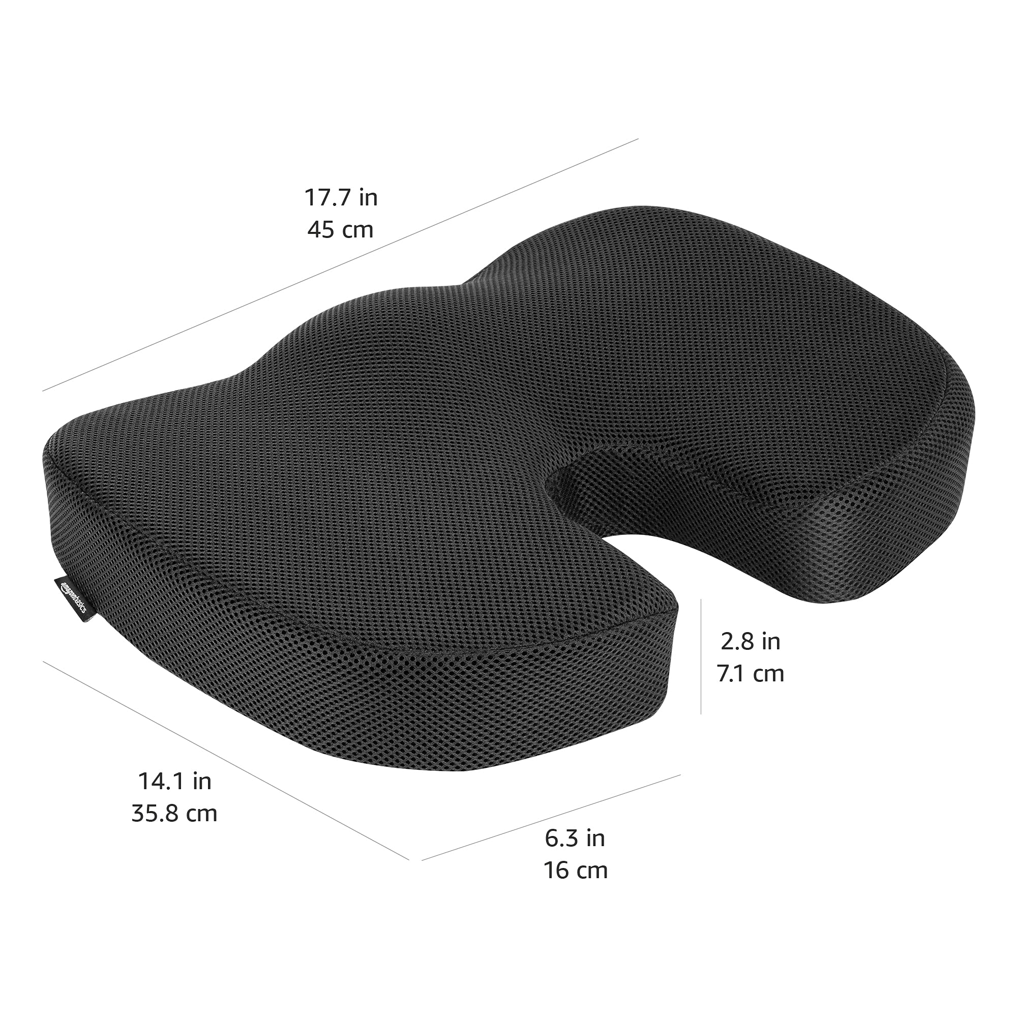 Amazon Basics Rechteckig Memoryschaum-Sitzkissen für Bürostühle, Schwarz, 45 X 35.8 X 7.1 cm