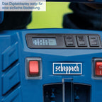 Scheppach Kompressor Airforce 5 mit digitaler Anzeige | 12V / 230V Anschluss für KFZ/Auto | tragbarer Kofferkompressor | 8bar Arbeitsdruck | 150W | Ansaugleistung 36,5 l/min | inkl. Zubehör