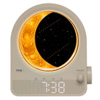 TFA Dostmann Lichtwecker Digital mit Mondlampe, Nachtlicht, Nachttischlampe, White-Noise, Naturgeräusche, Einschlafhilfe, 2 Alarme, 60.2053, Hellgrau, Beige