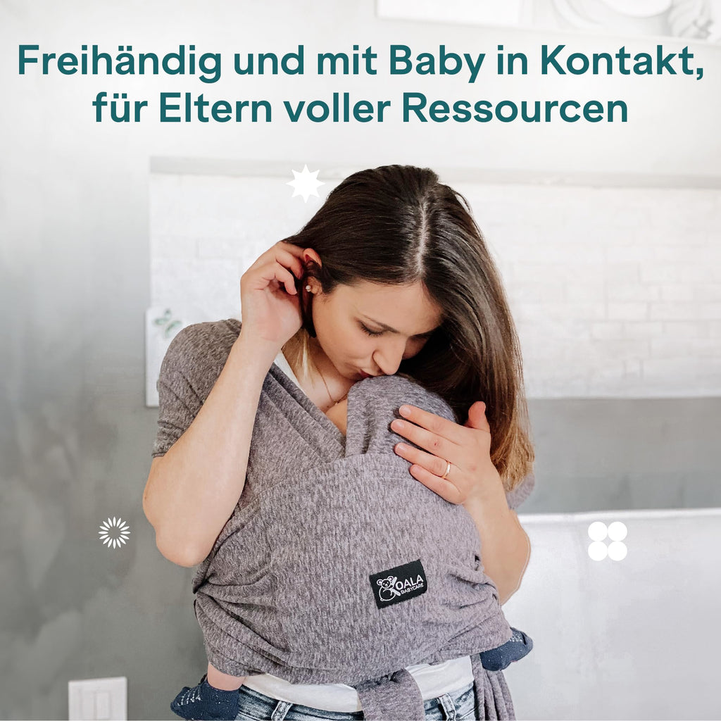 Koala Babycare Tragetuch Baby Neugeborene - Einfach Anzuziehen für Mütter und Väter - Babytrage Multi-Use Bis 9kg - Babytragetuch Anthrazitgrau