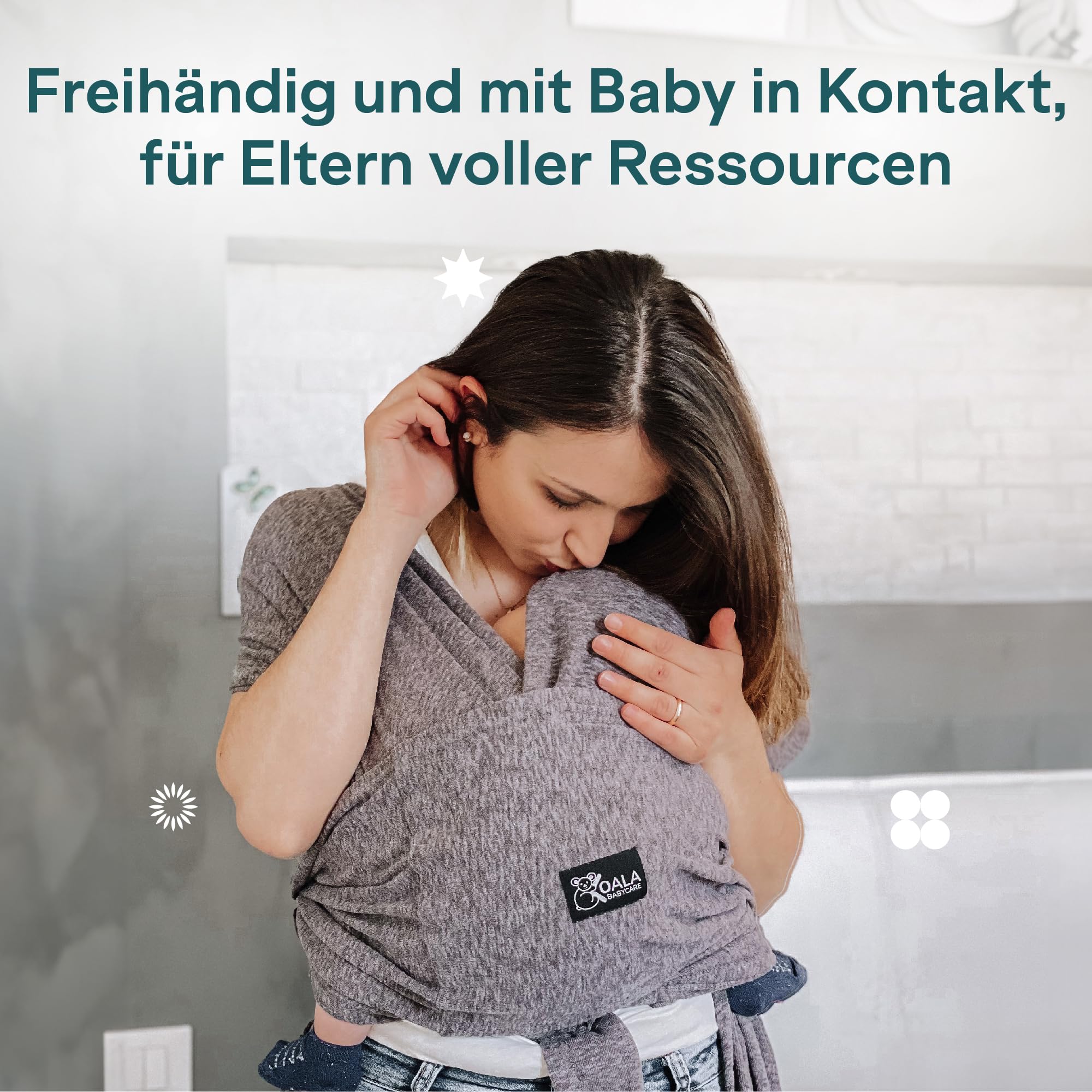 Koala Babycare Tragetuch Baby Neugeborene - Einfach Anzuziehen für Mütter und Väter - Babytrage Multi-Use Bis 9kg - Babytragetuch Anthrazitgrau