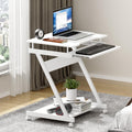 SogesHome Schreibtisch Klein Computertisch mit 4 Rollen 2 Davon mit Bremsen PC-Tisch in Z-Form mit Tastaturauszug für Zuhause und Büro, 60 x 48 cm