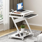 SogesHome Schreibtisch Klein Computertisch mit 4 Rollen 2 Davon mit Bremsen PC-Tisch in Z-Form mit Tastaturauszug für Zuhause und Büro, 60 x 48 cm