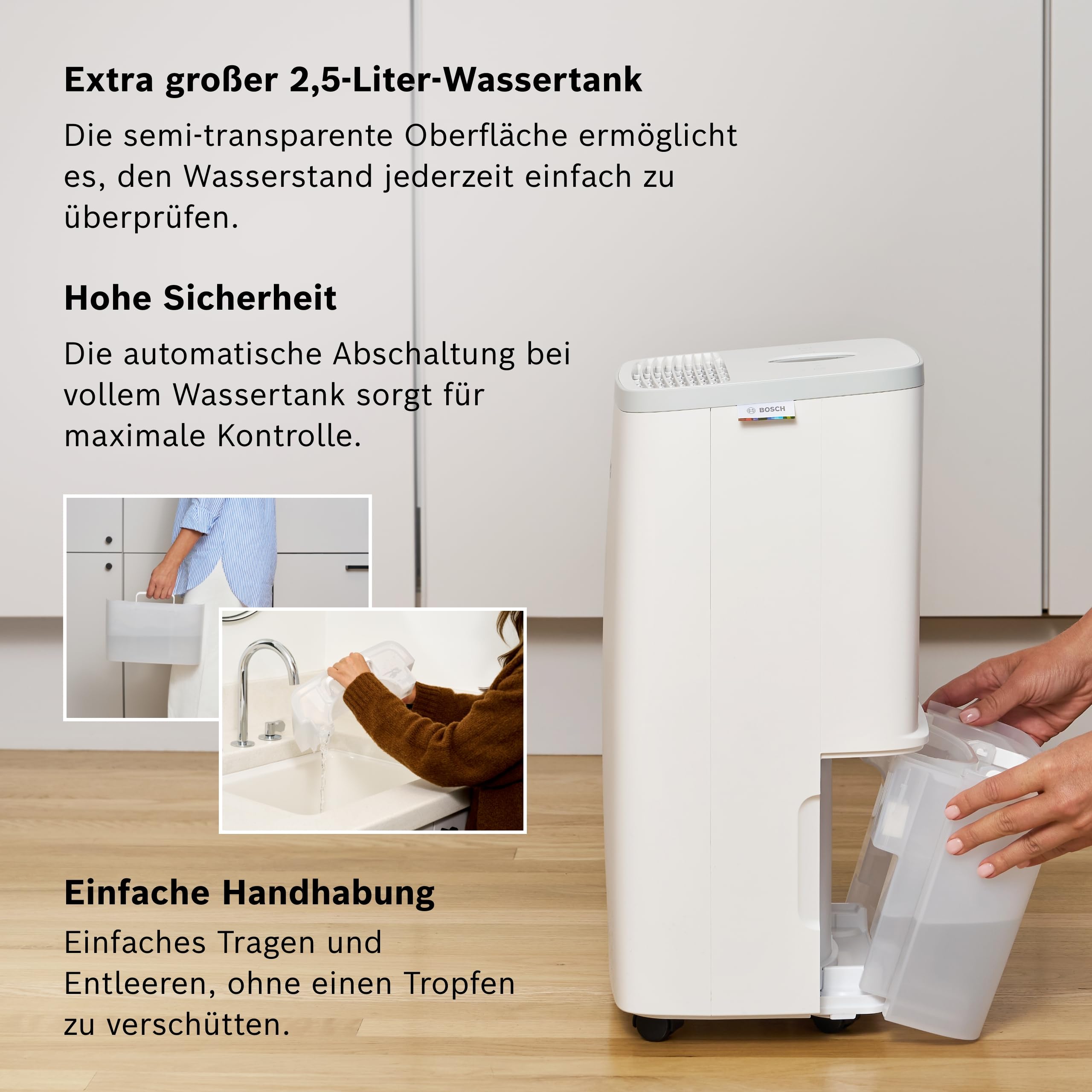 Bosch Dry 2000 Luftentfeuchter - Einfach. Effizient. Leise. - Für Räume bis zu 24 m² - Ideal für Deine Wohnung die schnelle Trocknung Deiner Wäsche