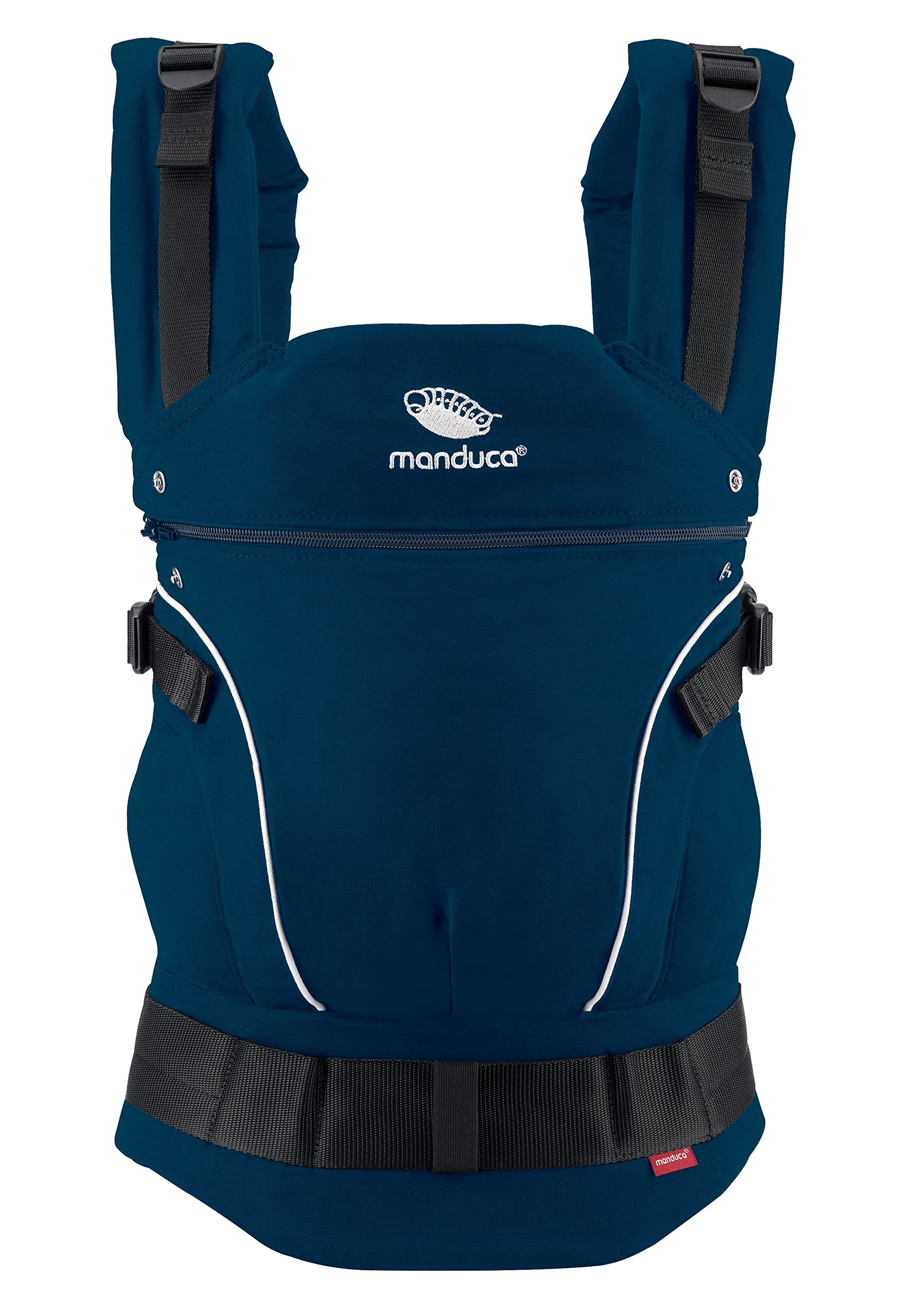 manduca First Babytrage - Verstellbarer und vielseitiger Tragesitz für Babys und Kleinkinder (3,5-20 kg) - Babytrage mit Front-, Hüft- und Rückentragefunktion ,Navy