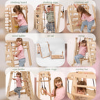 Goodevas Verbessert 9-in-1 Klettergerüst Indoor für Kinder, Montessori Klettergerüst mit Rutsche, Schaukel, Kletterwand, Kletterdreieck, Kunst hinzufügen – Spielplatz für Kinderzimmer