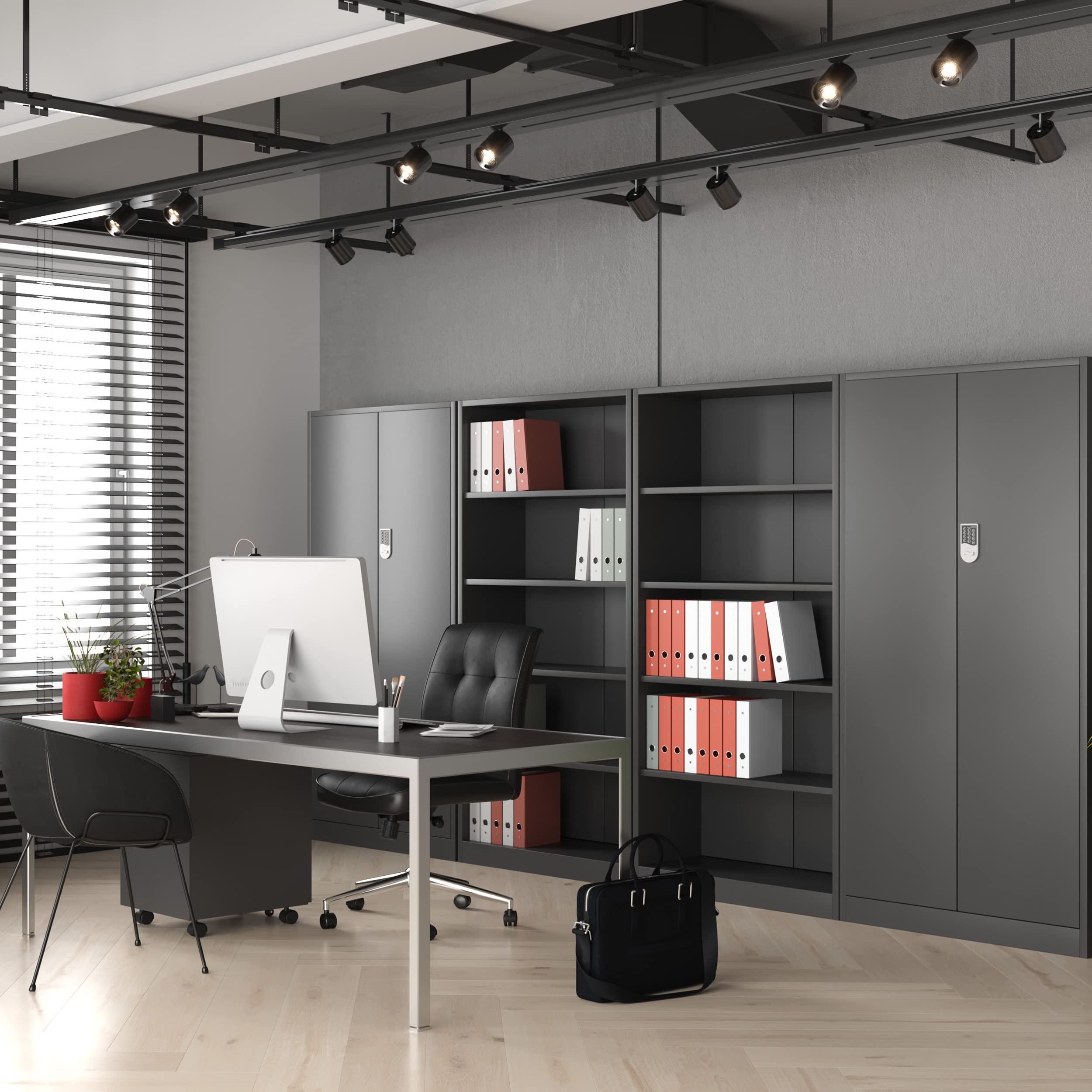 Aktenschrank mit Zahlenschloss C003 Metallschrank Stahlschrank Pulverbeschichtung 185 cm x 90 cm x 40 cm (Anthrazit)