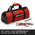 Einhell Akku-Bandfeile TE-BF 18 Li-Solo Power X-Change (18 V, Geschwindigkeit bis 1.700 m/min, 2x Schleifarme 9 mm und 13 mm, inkl. 12x Schleifbänder, ohne Akku)