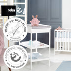 roba Wickelregal inkl. Wickelauflage roba Style grau - Platzsparender Wickeltisch - Holz weiß lackiert