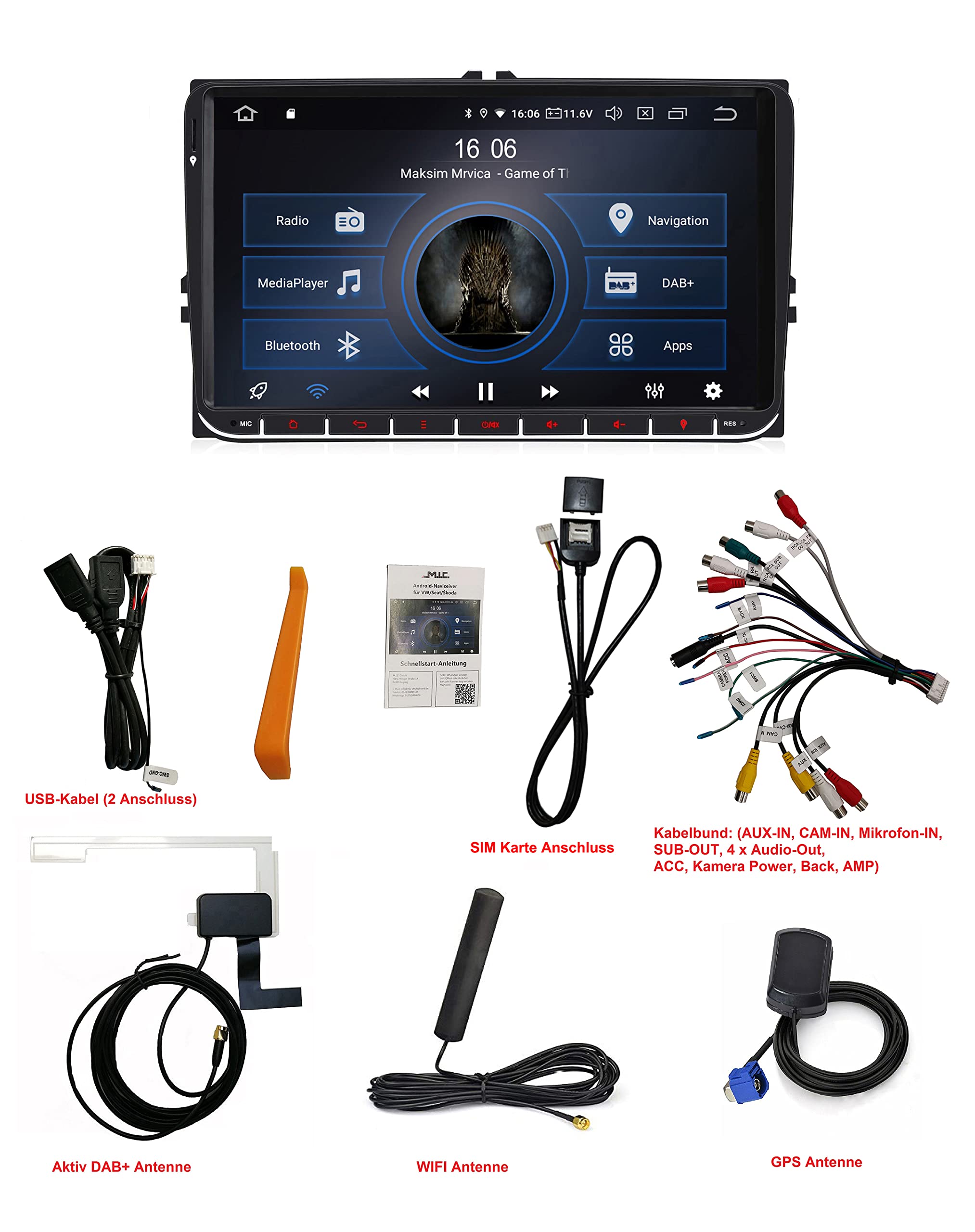 M.I.C. AV9V2-Ultra Android 13 Autoradio mit navi Qualcomm Snapdragon 665 8G+256G Ersatz für VW Golf t5 touran Passat RNS RCD Skoda SEAT: SIM DAB Plus BT 5.0 WiFi 2din 9" IPS Panzerglas Bildschirm USB