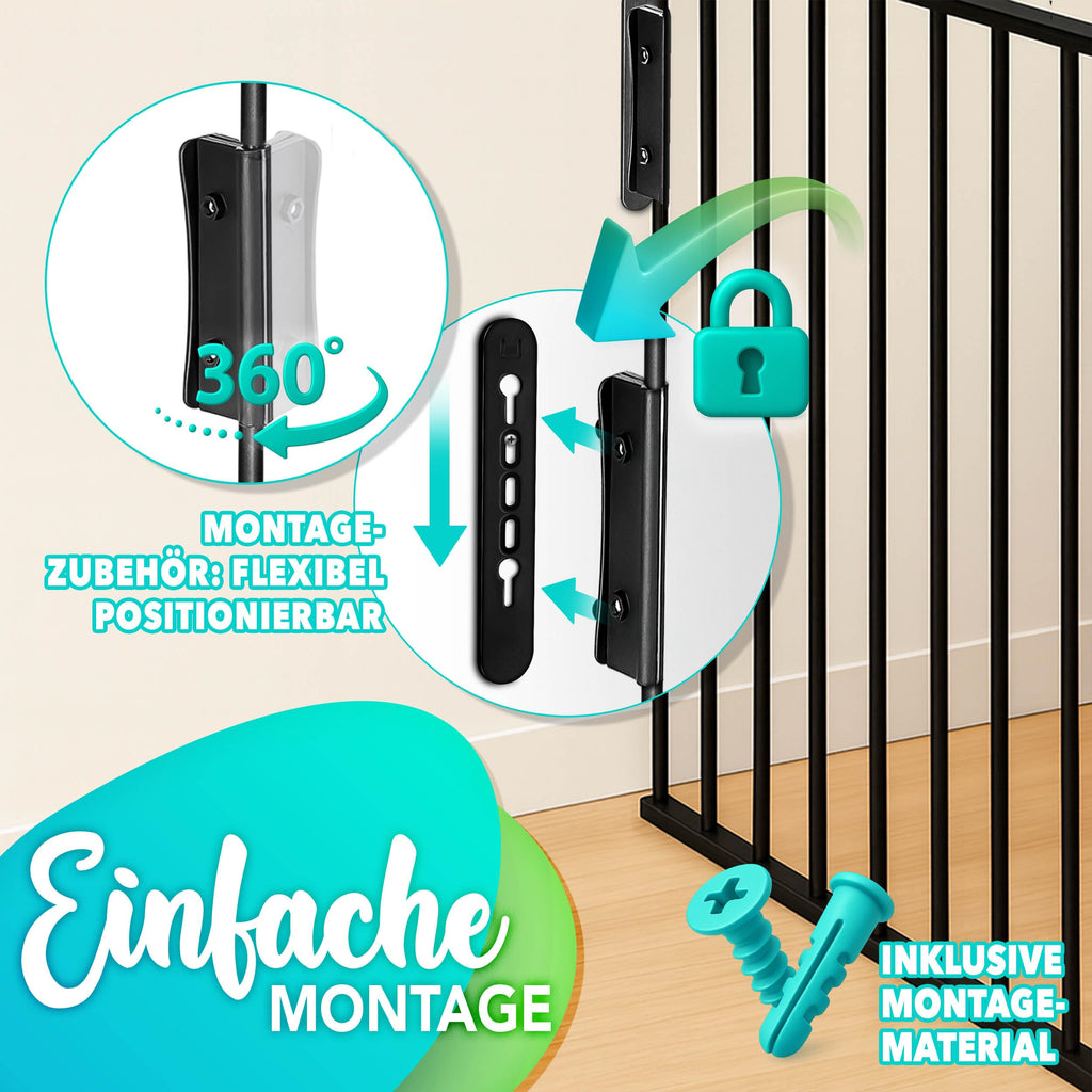 KIDUKU® Kaminschutzgitter mit Tür Metall 480 cm | Absperrgitter Ofenschutzgitter faltbar | Konfigurationsgitter inkl. 8 Elementen (Schwarz)