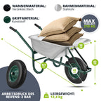 Juskys Schubkarre 100L, 210 kg – mit verzinkter Wanne, Luftreifen & Metall Felge, stabile Garten Schubkarre & Schiebkarre – Transportkarre Garden Silber