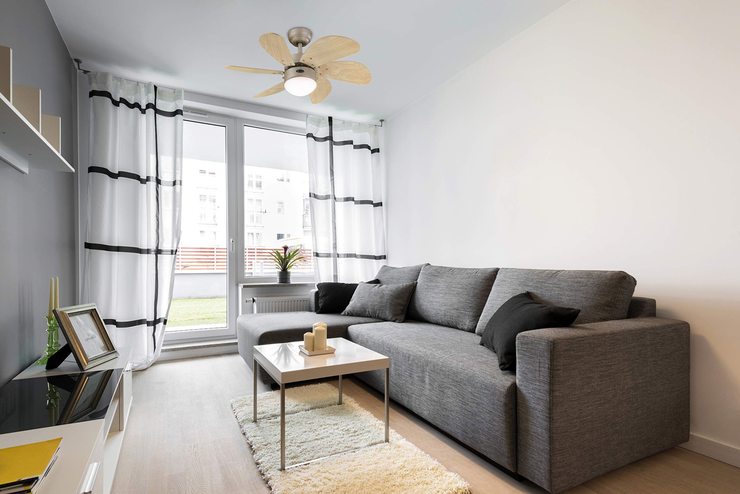 Westinghouse Lighting 76 cm Deckenventilator Turbo Swirl 78158 mit Einzelleuchte und sechs Flügeln, Ausführung in Titan mit Opalmilchglas, 7815840, Titanium