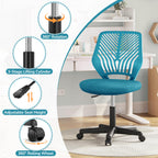 Yaheetech ergonomisch Schreibtischstuhl Bürostuhl ohne Armlehnen Drehstuhl mit Rücklehne Arbeitsstuhl höhenverstellbar 136 kg belastbar 50 x 55 x 79-92 cm Türkis
