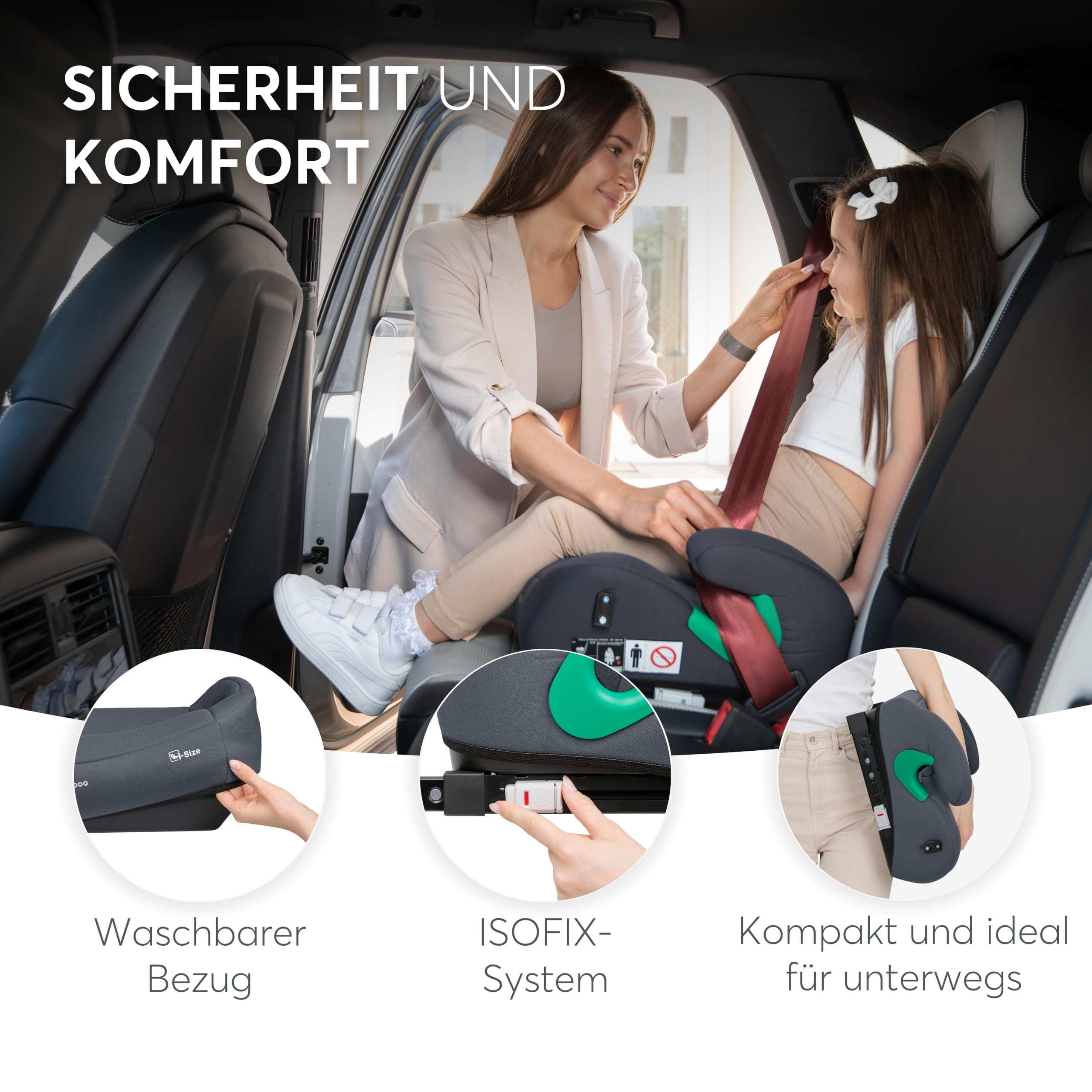 KikkaBoo i-Pop Kindersitzerhöhung Auto Kinder, i-Size, Isofix, 22-36 kg, Gruppe 3, 7-12 Jahre, Autositz Sitzerhöhung, Schwarz